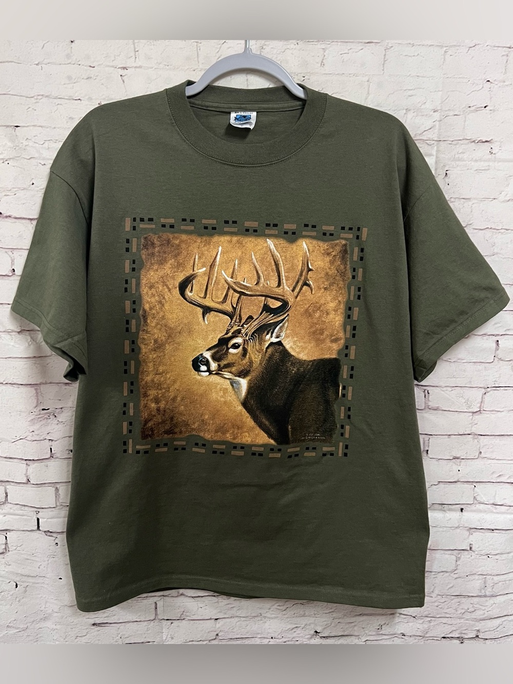 VTG NWOT John Q Wright Deer T Shirt Large Green Joe Low Art Graphic Tee Hunting